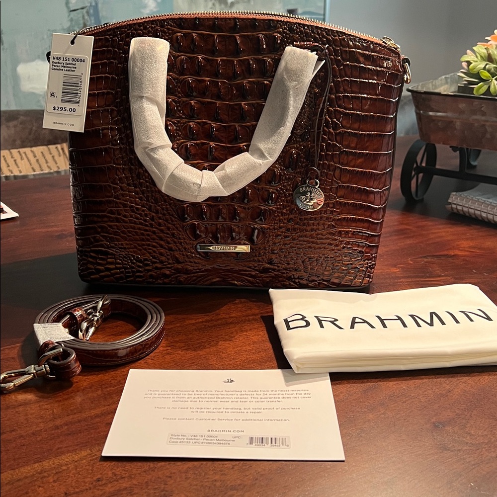 Brahmin Dark Brown Croc Embossed Satchel